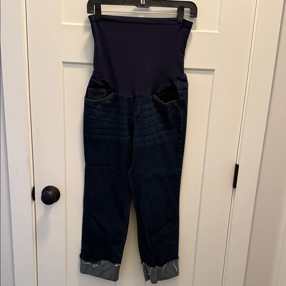 Indigo Blue Dark Wash Cropped Maternity Jeans